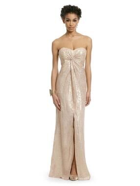 Trina Turk - Gold Metallic Silk Blend Strapless Gown Dress - Size 0
